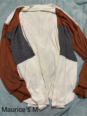 Maurices White, Brown and Gray Colorblock Open Front Cardigan